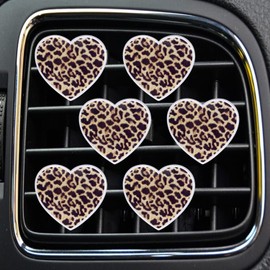 6 Pcs Heart Air Vent Clips, Leopard Print Heart Car Air Fresheners Vent Clips Long Lasting Car Diffuser Vent Clip Cute Car Interior Decor Charm Car Decoration Car Accessories for Women Girls