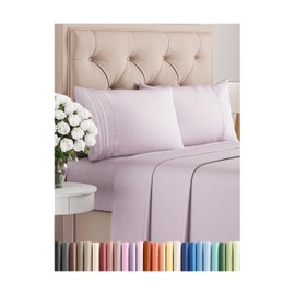 Queen Size 4 Piece Sheet Set - Comfy Breathable & Cooling Bed Sheets Set - Hotel Luxury Bedding for Women, Men, Kids & Teens - Deep Pockets, Easy-Fit, Soft and Wrinkle Free - Oeko-Tex - Light Lavender
