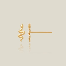 14K Solid Gold Snake Mini Stud Earrings, Upper Earlobe Cartilage Helix Tragus Post Stud Dainty Minimal Piercing Gift For Her (14K Yellow Gold)