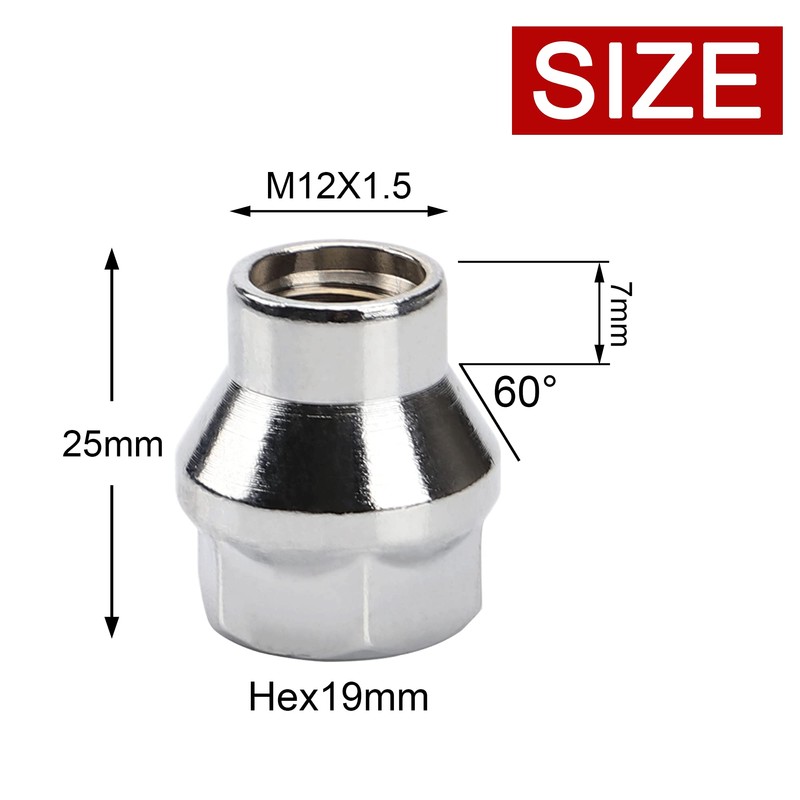 12x1.5 Chrome Extended Thread Lug Nut, 24PCS M12x1.5 ET Open