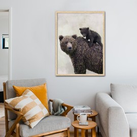 Duodoloo 1PC Brown Bear Mother and Child Digital Hand Painted Impressionist Style Decorative Painting Interior School Canvas Print Animal Art Painting 30cm X 40cm Unframed