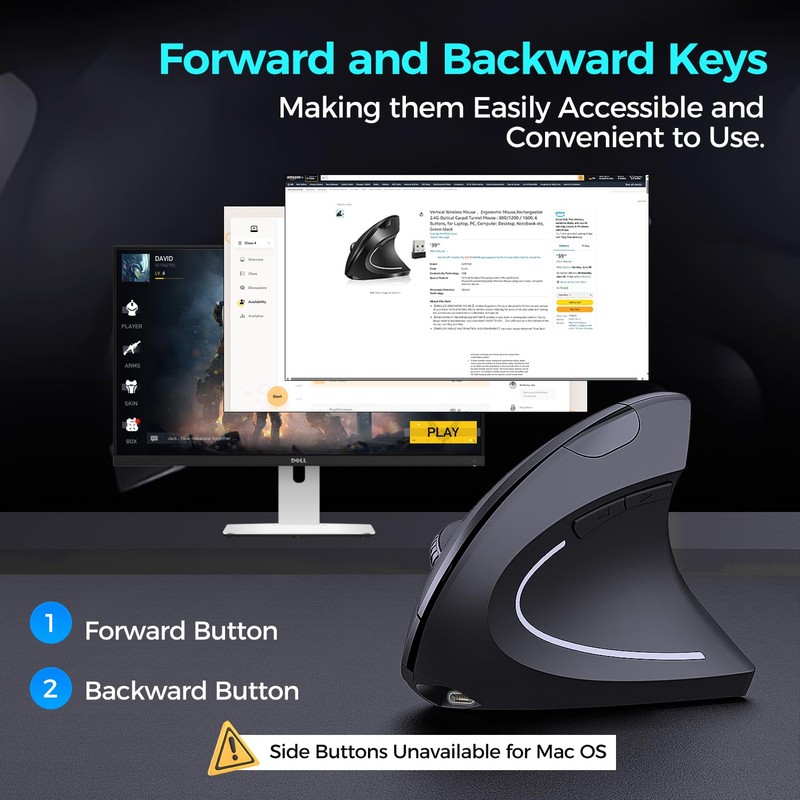 AVMTON Vertical Wireless Mouse ，Ergonomic Mouse,Rechargeable 2.4G Optical Carpal Tunnel