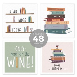 Book Club Beverage Napkins / 48 Reading Club Cocktail Napkins / 4 Funny Themed Designs / 4 3/4" x 4 3/4" Girls Night 3 Ply Napkin Decor Set/Made In The USA