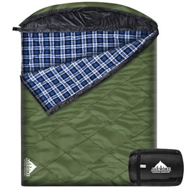 AGEMORE Cotton Flannel Sleeping Bag with Fleece Lined Hood, Waterproof XL Sleeping Bag for Adults, Cold Weather Sleeping Bag for Camping Backpacking or Hiking, 3-4season with Compression Sack