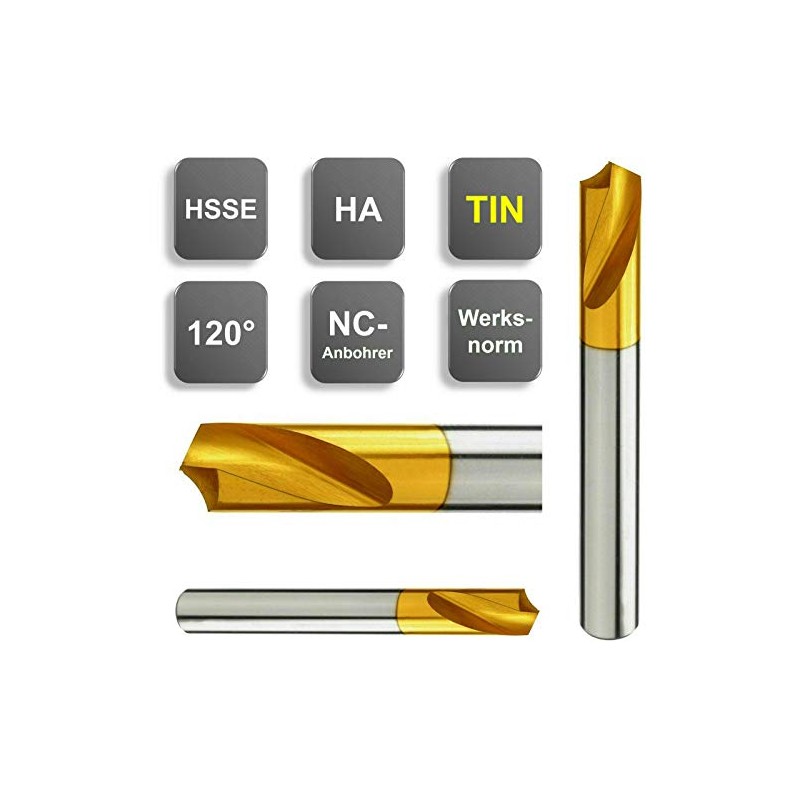 HSSE NC Drill Bit, 120°, TIN Coating, Diameter 3/4/5/6/8/10/12 mm,