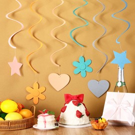 Breling 72 Pcs Classic Color Felt Rainbow Hanging Swirl Decorations Ceiling Streamer Colorful Flowers Stars Hearts Spiral Decor Garland for Baby Shower Birthday Wedding Party Classroom Supplies