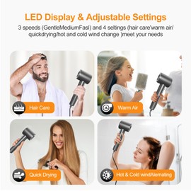 Fast Drying Hair Dryer,Negative Ionic Blow Dryer with High-Speed 110,000 RPM Brushless Powerful Digital Motor,Low Noise Thermo-Control Hairdryer Low Noise