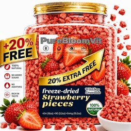 WildSap Emeralds Freeze Dried Strawberry Dices - 19.2oz Bulk Family Size Canned, 100% Fruit No Added Sugar Unsweetened Strawberry Pieces, Non-GMO Crunchy Fruit Snacks for Cereal, Yogurt & Baking