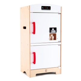Hape Gourmet Kitchen Wooden Fridge | Cabinet Style Refrigerator Fridge Freezer with Ice Dispenser
