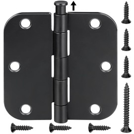 TICONN 30-Pack 3.5 Inch Door Hinges with 5/8" Radius Corner, 3-1/2 x 3-1/2 Inch Iron Bifold Residential Doors Hardware (5/8" Radius Corner, Matte Black, 30 Pack)