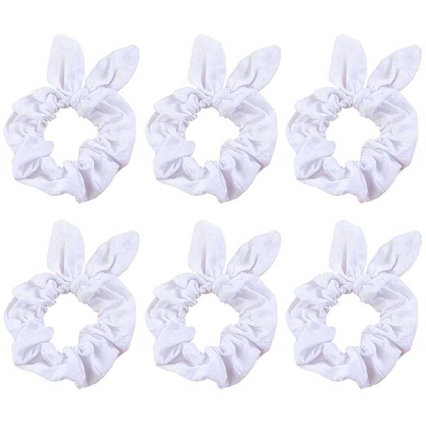 6 Pcs Bunny Ear Scrunchies White Cotton Hair Bands Elastic Hair Ties Scrunchy Hair Ropes Ponytail Holder Hair Accessories for Tie Dye, Women and Girls