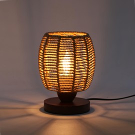 Rattan Table Lamp,Boho Small Beside Lamp,Farmhouse Table Lamp for Room Decor,Vintage Wicker Wooden Nightstand Bamboo Woven End Table Lamps for Bedroom Living Room Desk Kids Room,LED Bulb Included
