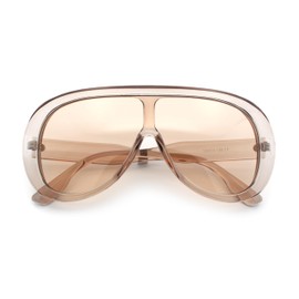 Bold Oversized Shield Thick Plastic Retro Racer Fashion Sunglasses All Beige