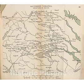 Historic 1910 Wall Map - The American Civil War-maps. - Southern Virginia Operations in 1864-1865 2 18in x 16in
