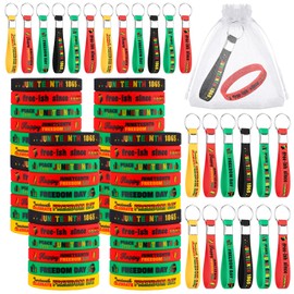 Easywiny 180 Pcs Juneteenth Gifts Bulk 60 Juneteenth Silicone Keychains 60 Silicone Bracelets 60 Organza Bags American African Festival Party Supplies for Freedom Day Festival Celebration Decoration