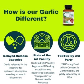 12400 mcg Allicin - TESTED by 3rd party - Odorless - Organic Ingredients - Delayed Release - 30 to 60 days supply
