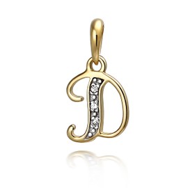 NKlaus Women's Necklace Pendant Letter with 3 White Diamonds 333 Yellow Gold 8 Carat Bicolour Alphabet, Yellow Gold