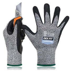 DEX FIT Cru553 Thin 15 Gauge, Level 4 Cut Resistant Gloves, 3D Comfort Stretch Fit, Power Grip, Durable Nitrile Foam, Smart Touch, Machine Washable, Lightweight, Grey M (8) 3 Pairs