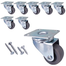 SKIR'CO (Pack of 8) 30mm Furniture Castors Steering Wheels Grey Rubber Casters with Metal Mounting Plate Screws Included