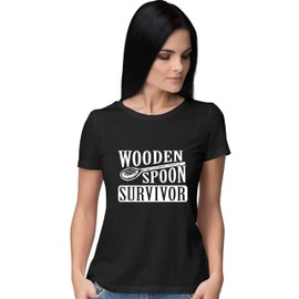 Go All Out Large Black Womens Wooden Spoon Survivor Funny T-Shirt