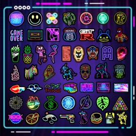 Neon Stickers Pack of 200 Neon Stickers Graffiti Sticker Neon Sign Stickers Cool Stickers Waterproof Vinyl Sticker Skateboard Sticker for Laptop Phone Scooter Scrapbook Journal Planner Skate Gita