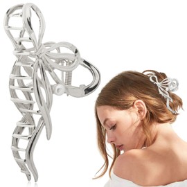 Metal Bow Hair Clip for Women Girls, 1Pcs Silver Metal Hair Claw Clip With Pearl Designs, Elegant Hair Accessories for Thin Thick Hair Punk & Y2K-Style