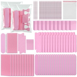 Lanties 50 Set Pedicure Kit Individual Disposable Sanitary Pedi Tool Set for Feet Collection Include Pumice Pad, Nail File, Grit Mini Buffer, Nail Stick, Toe Separator, Self Adhesive Bag(Pink)