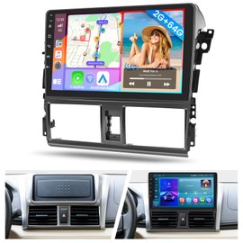 [2G+64G] Android 15 Car Radio Stereo for Toyota Vios Yaris 2013-2016, Wireless Carplay Android Auto DSP 5G WiFi, 10.1 inch Touch Screen Car Radio Bluetooth GPS FM RDS +Free AHD Backup Cam