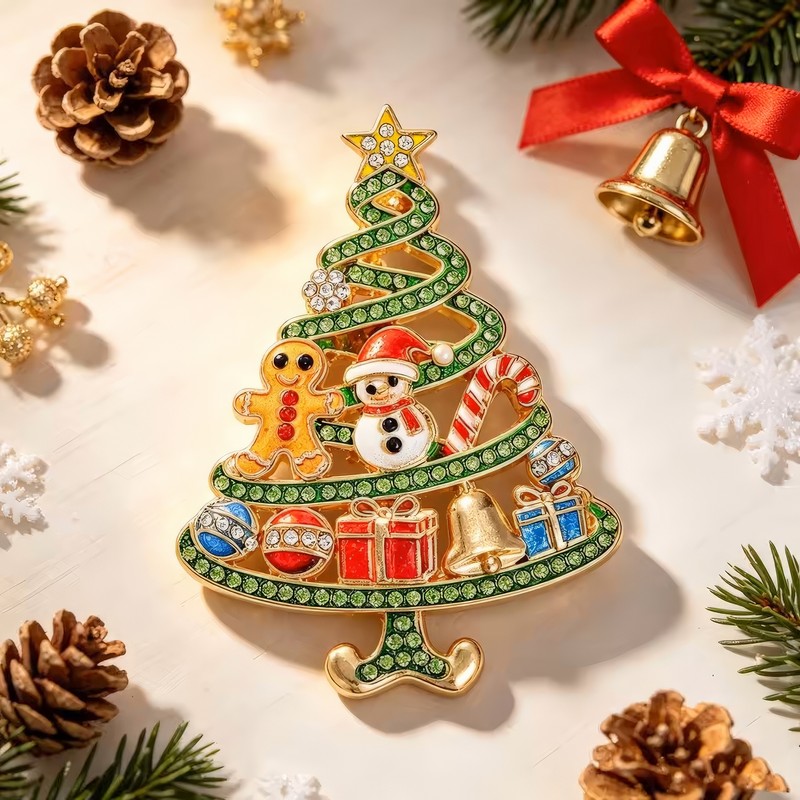 Christmas Holiday Enameled Brooch Pin Set – Festive Enamel Pins