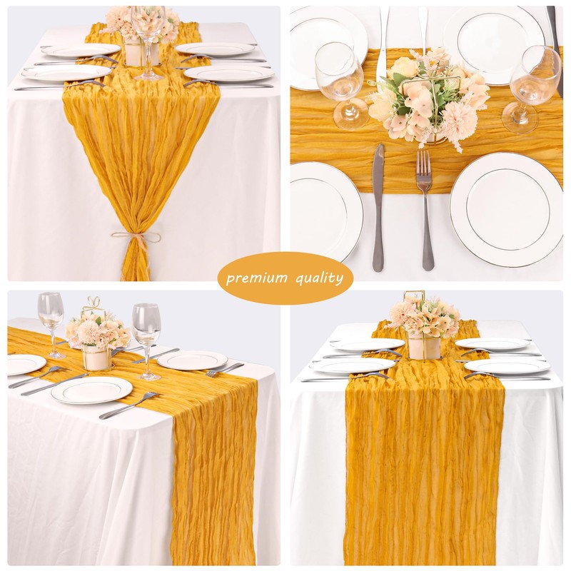 Fivenl Boho Gauze Table Runner - 35x72 Inch, Rustic Cheese