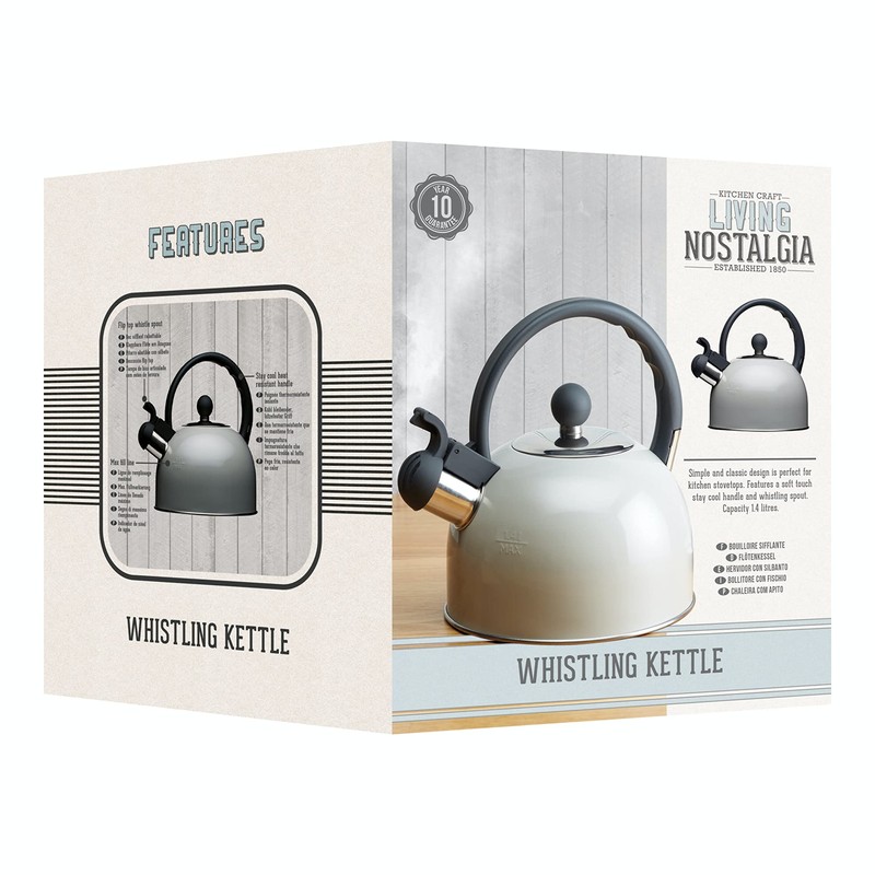 KitchenCraft Living Nostalgia Stove Top Kettle, Whistling, Induction, Metal, 1.3