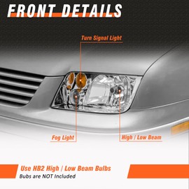 AXLAHA Headlight Assembly for 1999 2000 2001 2002 2003 2004 2005 Volkswagen Jetta MK4 Clear Lens Chrome Housing Amber Reflector Headlamp Replacement Left and Right Pair