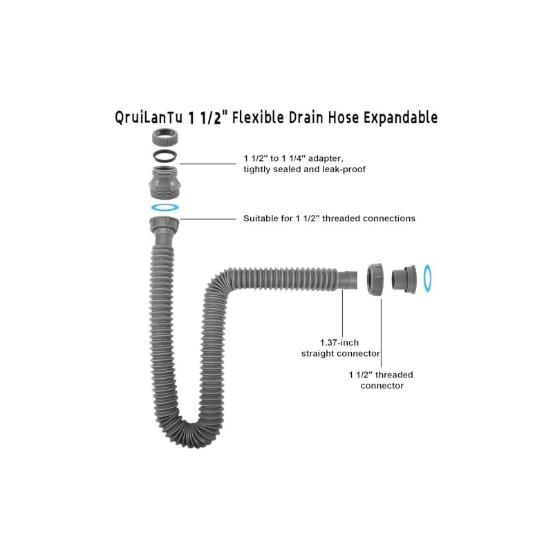 1 1/2" Flexible Drain Hose, Extendable Flexible Sink Drain Hose