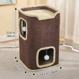 Pempet Cat House for Indoor Cats Beds, Multi-Level Cat Condo, Foldable Cave Bed Coffee, 2L