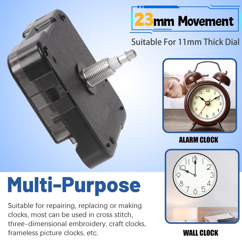 Glarks 12pcs 23MM Black High Torque Long Shaft Clock Movement