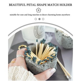 DINLiAN S Concrete Match Holder with Striker-Beautiful Petal Shape Match in Jar-for Cute/Fancy/Long Candle Matches,Refresh Any Modern Home Decor with Premium Floral Jar-No Matches (rock gray)