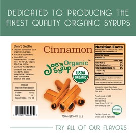 Joe’s Syrup Organic Flavored Syrup, Organic Cinnamon, 750 ml (3 Pack)
