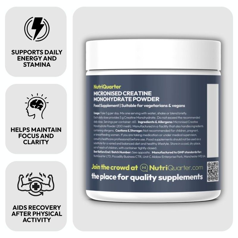 Creatine Monohydrate 300g (60 Servings) - Micronised, Unflavoured, Ultra Fine