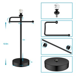 ROLABAM Heavy Weighted Hand Towel Holder(with Crystal Ball) Standing Hand Towel Holder Total Height 15.7'' for Kitchen,Bathroom,Vanity,Classic Decorative Metal Hand Towel Stand,Matte Black