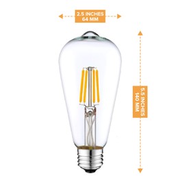 DC 12 Volt Cool White 6000k 6 Watt LED Filament ST64 Light Bulb E26 E27 Medium Base Lamp Low Voltage Marine Boat Solar Theatrical Production Stage Prop Retro Edison 12V Battery Lighting