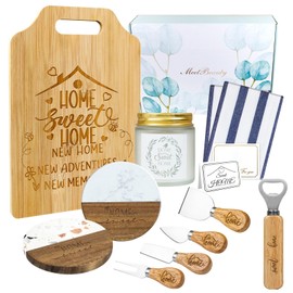 Housewarming Gifts New Home, 12 Pcs Gift Ideas House warming Gifts for New House Baskets with Cutting Board Cheese Knife Coasters Scented Candle Napkins Bottle Opener for Closing Gifts for Home Buyers