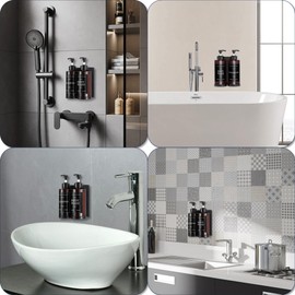 Shampoo and Conditioner Dispenser for Shower Wall, Body Wash Dispenser with 5 Waterproof Labels, No-Drill Wall Mounted Shower Soap Dispenser for Bathroom Decor Upgrade - Brown 2 Chamber