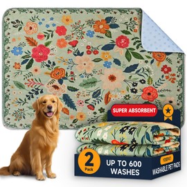Washable Pee Pads for Dogs, 2 Pack Reusable Puppy Pads 40"x26" Super Absorbent Quick Dry Dog Training Pads, Waterproof & Non-Slip Whelping Pads for Crate,Floor,Sofa (Green Garden, 40"x26"(Pack of 2))