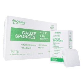 Oasis 4 x 4 inch Gauze Sponges, 100% Cotton, 8-Ply Woven Non-Sterile Gauze, 1 Case of 4000 (20 Packs of 200)