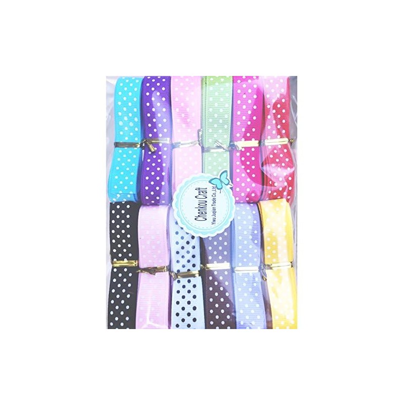 Chenkou Craft 24 Yards 5/8" Dot Grosgrain Ribbon Total 12