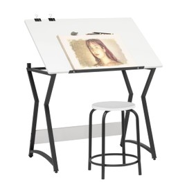 SD STUDIO DESIGNS Hourglass Craft Table Angle Adjustable Drafting Table, Table+Stool