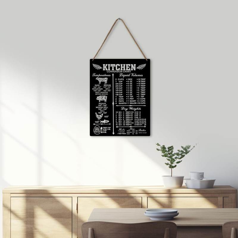 Practical Kitchen Measurement Conversions Chart Wooden Hanging Sign - Kitchen