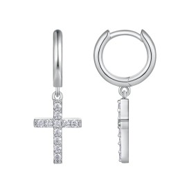 AKICE 2pcs 0.26ct Moissanite Brilliant Cut for Certified Earring S925 Sterling Silver 18K White Gold Modern Hoop StyleColor: Silver