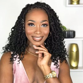 Fulcrum Goddess Locs Crochet Hair 12 Inch, 8 Packs New Goddess Faux Locs Crochet Hair for Black Women, River Locs Crochet Hair with Curly Ends (12Inch (Pack of 8), 1B#)