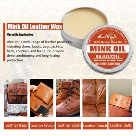 CoolCrafts Mink Oil for Leather Boots 8.8 OZ Boot Oil Leather Conditioner Cleaner for Shoes, Couch, Jacket